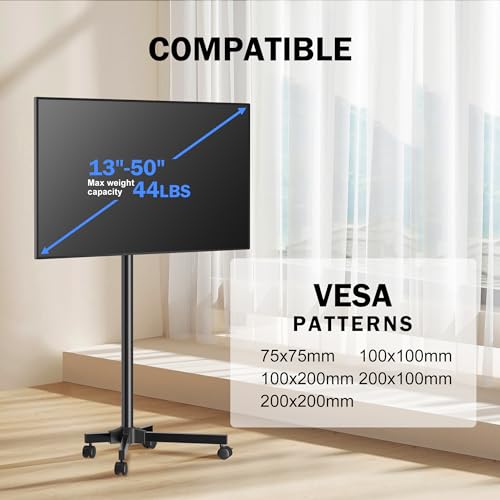 Rolling TV Stand for 13-50" Flat and Curved TVs, Height Adjustable, 30° Tilt C5936