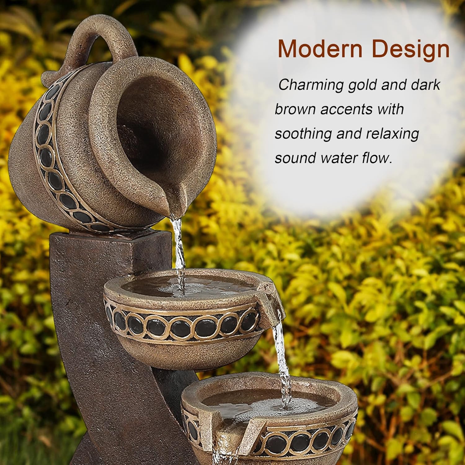 Outdoor Water Fountain, 5 Tiered Cascading Pitchers for Patio and Garden P44741