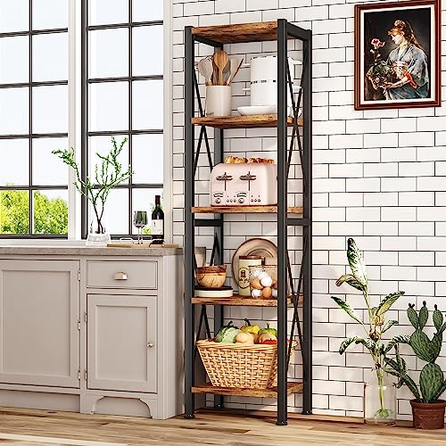 3 Tier Industrial Bookcase, Rustic Etagere Bookshelf for Living Room U5786