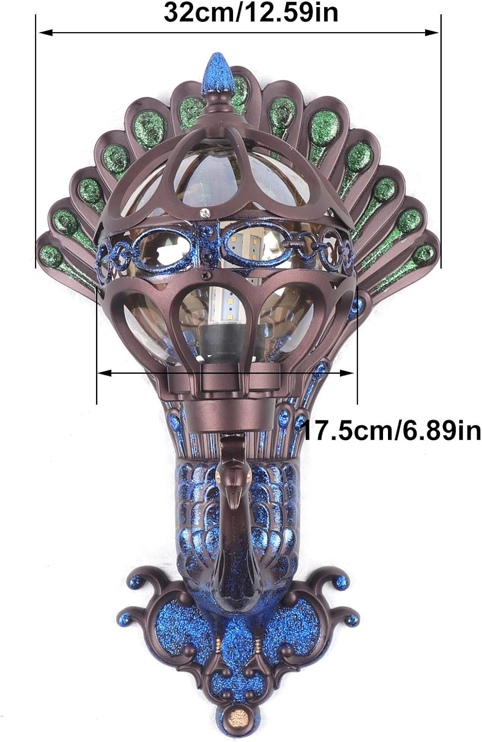 Peacock Wall Light Sconces, Metal and Glass Stained LED Antique Wall Lamp X6540