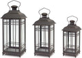 Decorative Hanging Metal and Glass Outdoor Porch Deck Patio Home Room Décor Lantern Candle Holder Lights, (Set of 3)