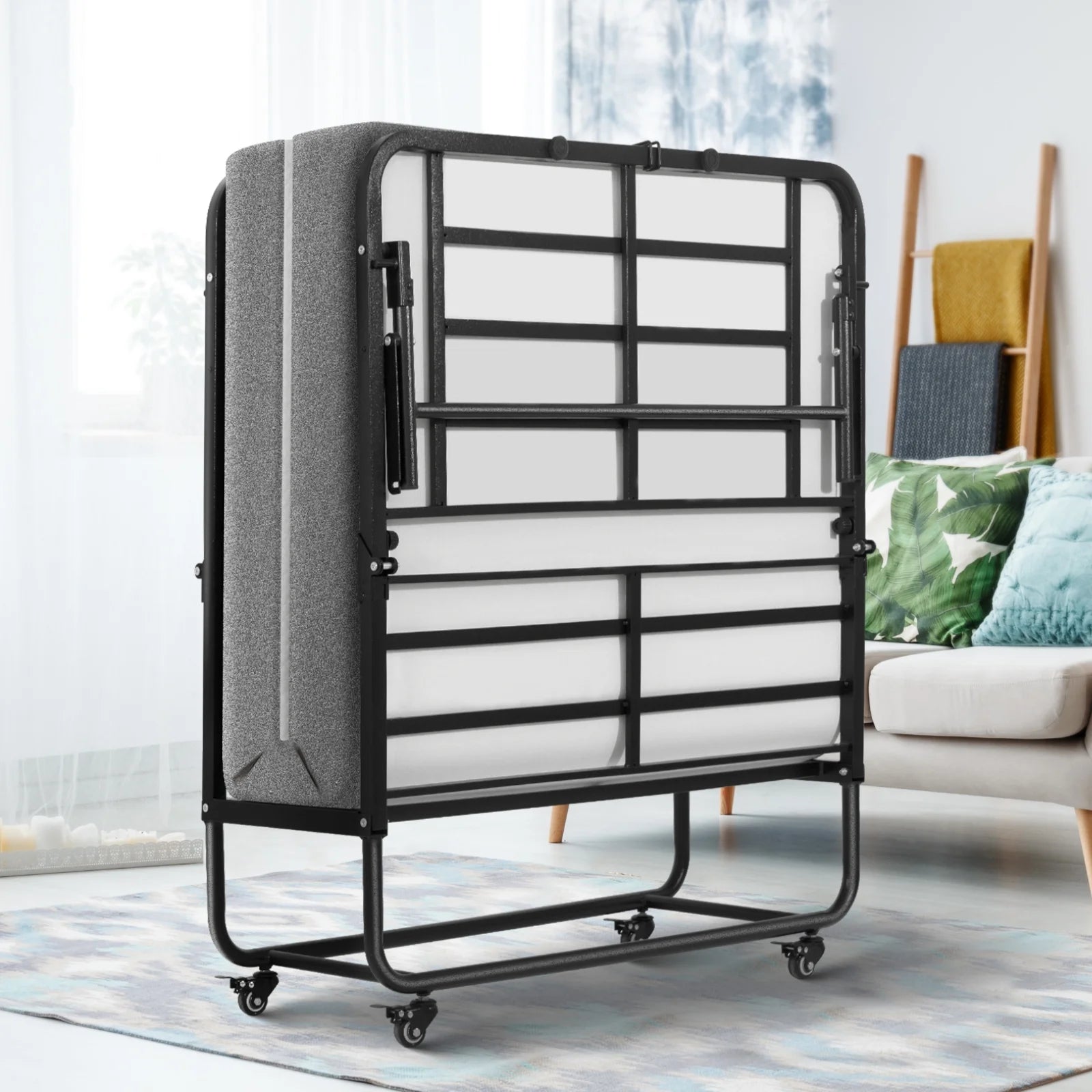 SunsGrove Folding Bed with Mattress, 75" x 31", Rollaway Bed Guest Bed Portable Foldable Extra Bed for Adults, Fold up Bed with 5" Memory Foam Mattress, Space-Saving Sturdy Metal Frame (Cot Size)