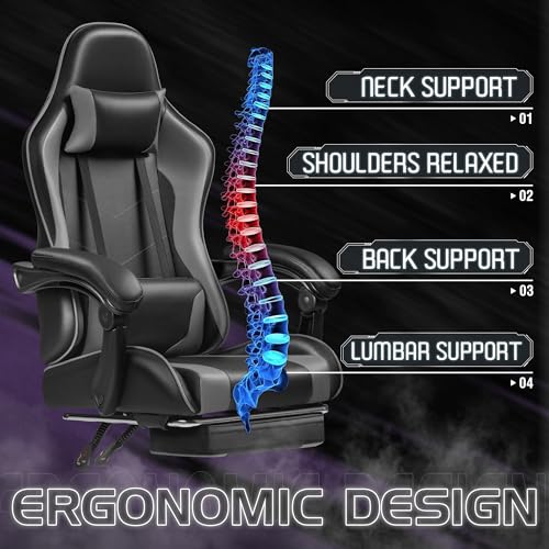 Gaming Chair with Footrest and Massage Lumbar Support J131131