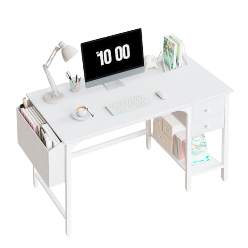 Computer Desk with Fabric Drawers, 40 Inch Reversible Gaming Desk for Small Space Home Office D876