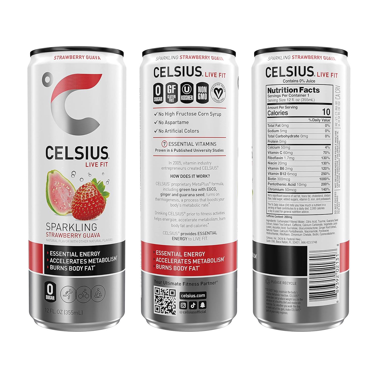 Sparkling Strawberry Guava Energy Drink, 12 Fl Oz (Pack of 24) E533007