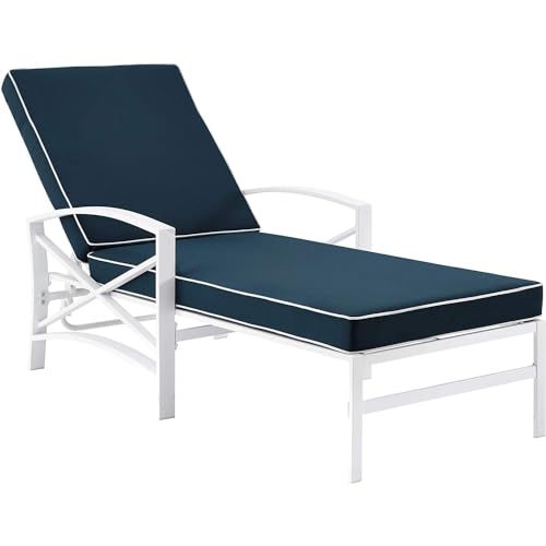 Crosley Furniture KO60018WH-GY Kaplan Outdoor Metal Chaise Lounge, White with Grey Cushions
