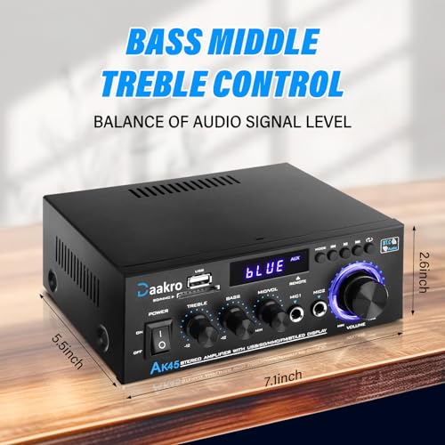 Stereo Audio Amplifier, 300W 2 Channel Wireless Bluetooth, FM Radio, USB, SD Card, Remote Control B25702