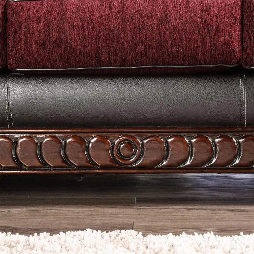 Faux Leather 2-Piece Sofa Set in Burgundy Red L49869