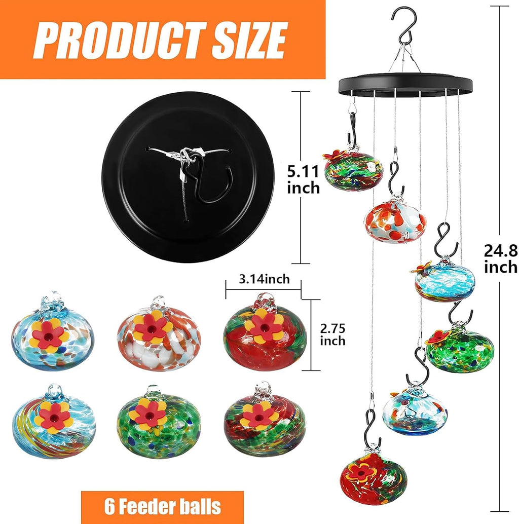 Hand Blown Glass Hummingbird Feeder for Outdoors Hanging J3956