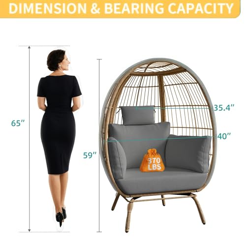Rattan Egg Chair with Ottoman, Indoor Outdoor Wicker Chair with Footrest, 5 Cushions F541
