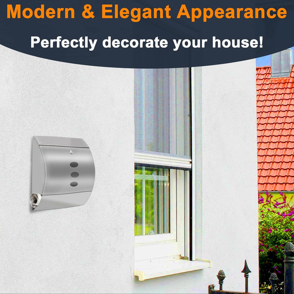 Stainless Steel Wall-Mount Mailbox with Lock and Newspaper Holder U865682