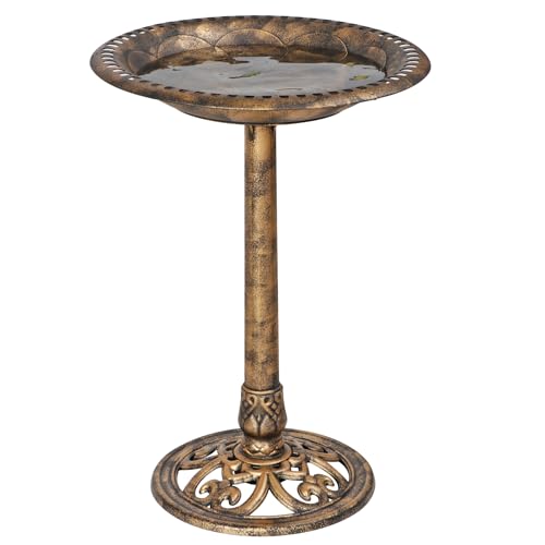 Nova Microdermabrasion 28 Inch Height Pedestal Bird Bath - Antique Green Resin Birdbath for Vintage Decoration in Outdoor Garden Courtyard