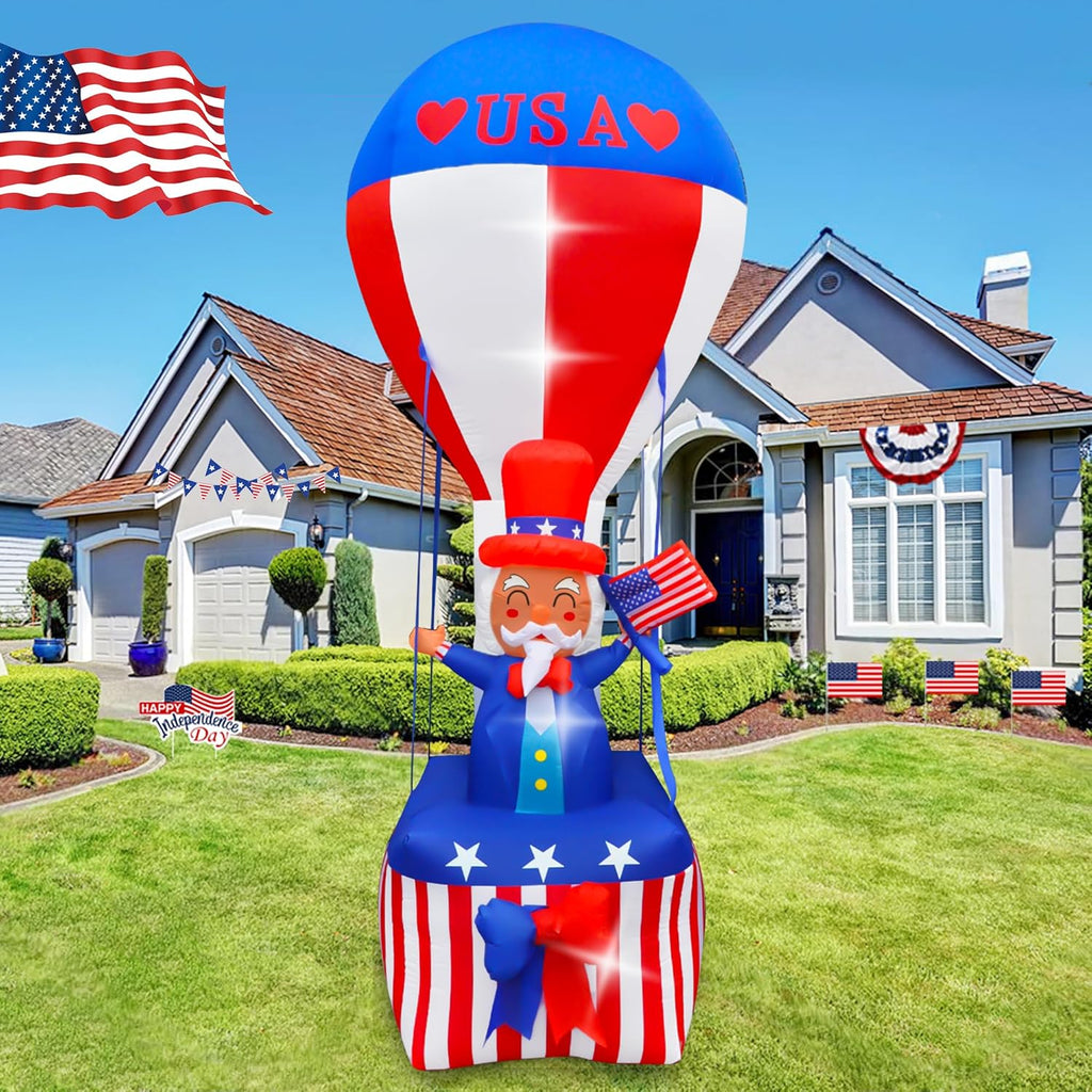 9FT Uncle Sam Hot Air Balloon Inflatable with LED Lights for Outdoor 4th of July Decor H627638