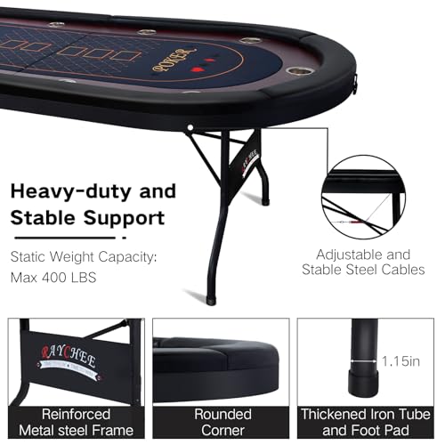 LED Poker Table, 10 Player Foldable Texas Holdem with LED Lights, USB Ports, Cup Holders A93805