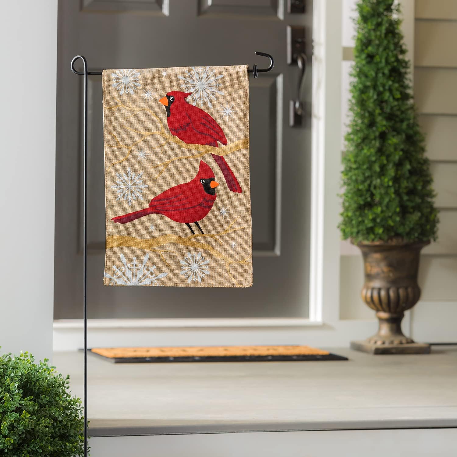 Burlap Feathers and Snow Garden Flag, 12.5 x 18 inches B6034