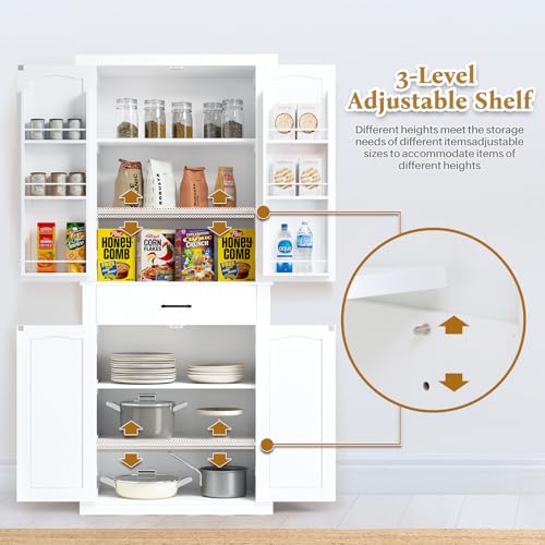 Kitchen Pantry Cabinet with 4 Doors and 1 Drawer, Freestanding Storage Cupboard L190261