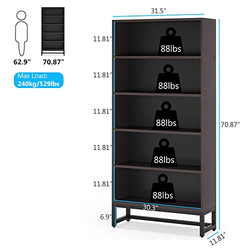 Tall Bookcase with LED Lights, 5-Tier Storage Shelves T8450