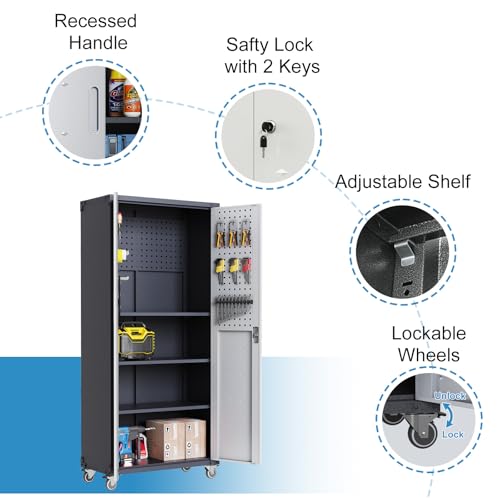 Wall Cabinet with 2 Doors, Lockable, Adjustable Shelves, Heavy Duty Steel J4545