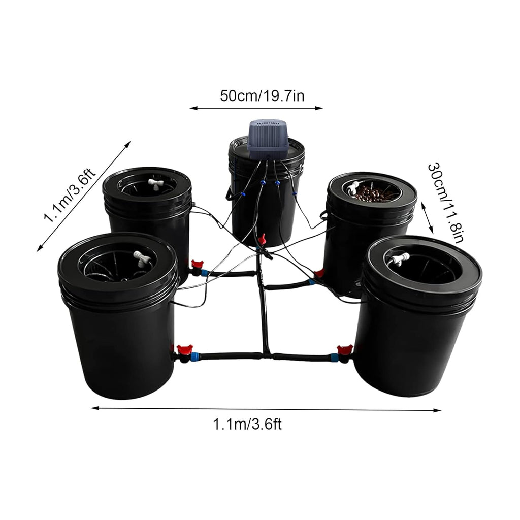 5-Gallon Deep Water Culture Hydroponics Grow System Kit with 5 Buckets C356