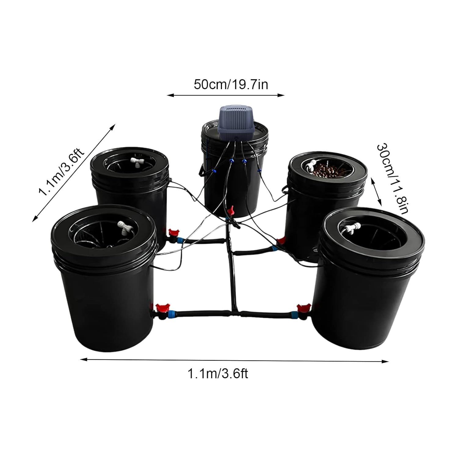 5-Gallon Deep Water Culture Hydroponics Grow System Kit with 5 Buckets C356