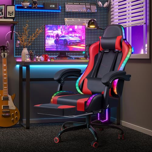 Gaming Chair with Footrest and Massage Lumbar Support J131131