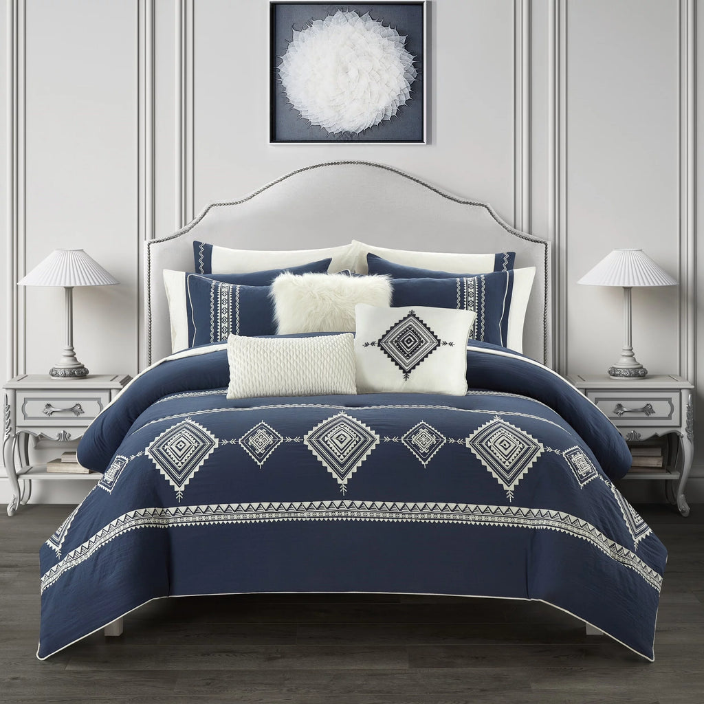 Better Homes & Gardens Summit 12-Piece Navy Bed in a Bag Comforter Set with Sheets, Full, Aztec, Polyester