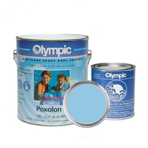 Olympic Pool Paint - Poxolon 2 - Blue Mist - 1 Gallon - two-part epoxy swimming pool paint - high-gloss tile like finish for plaster, fiberglass, steel and aluminum pools.