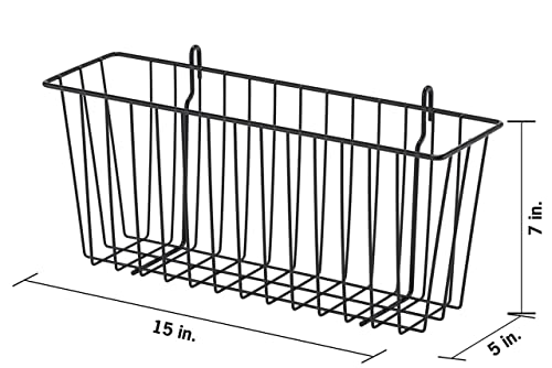 Metal Hanging Basket 15-Inch for Shelves and Storage Racks, Chrome, 2-Pack V25071