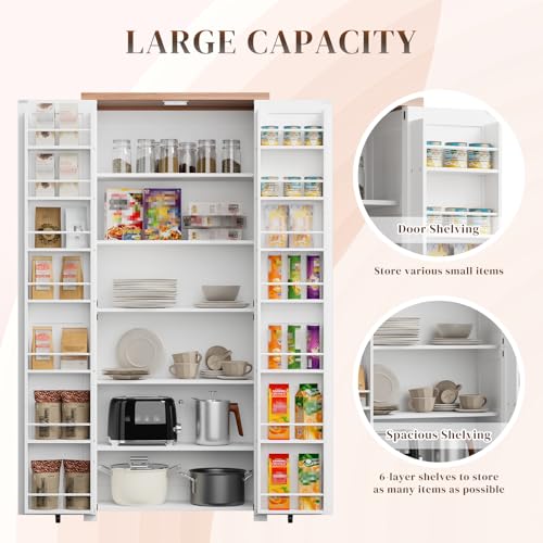 Kitchen Pantry Cabinet with 4 Doors and 1 Drawer, Freestanding Storage Cupboard L190261