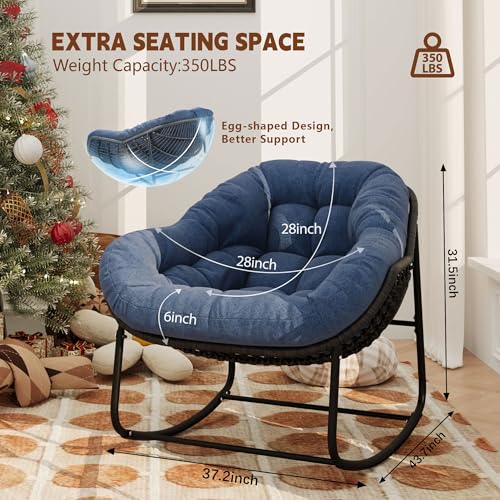 Wicker Egg Rocking Chair with Padded Cushion for Patio and Garden J177274