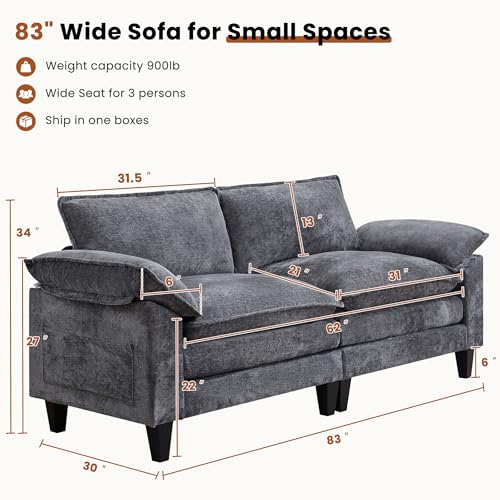 Cloud Loveseat Sofa with Chenille Fabric and Two Pillows Y3500