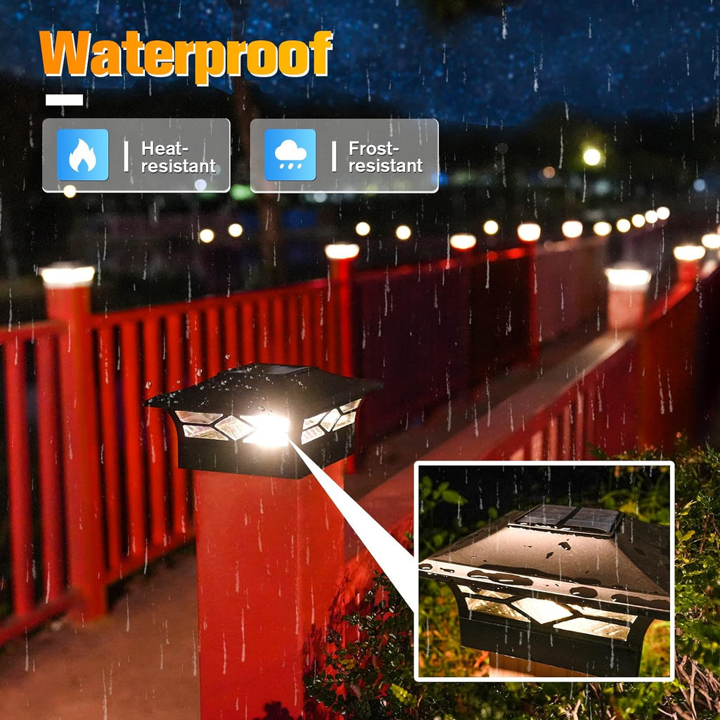 Solar Post Cap Lights for Fence Posts, White and Black N86488