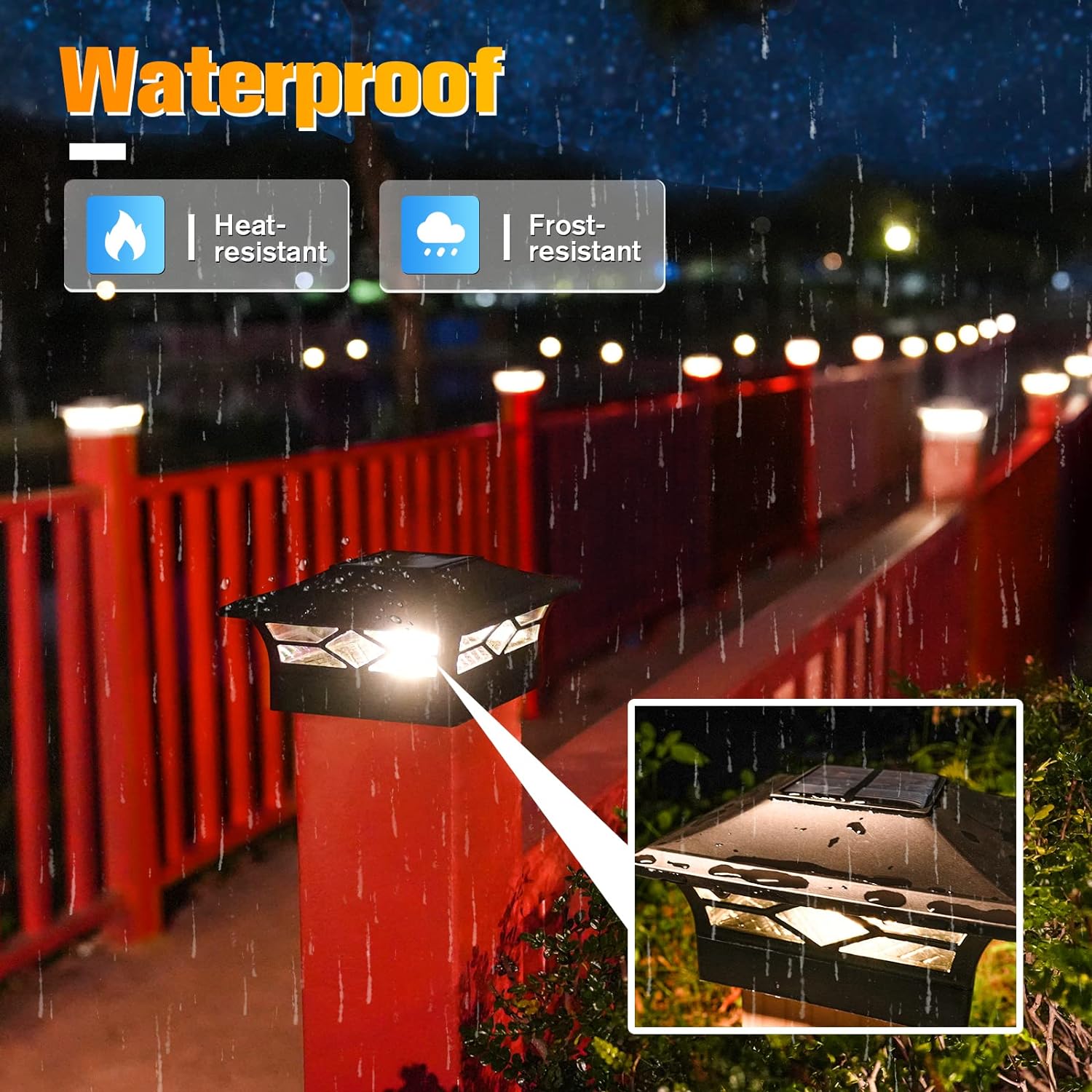 Solar Post Cap Lights for Fence Posts, White and Black N86488