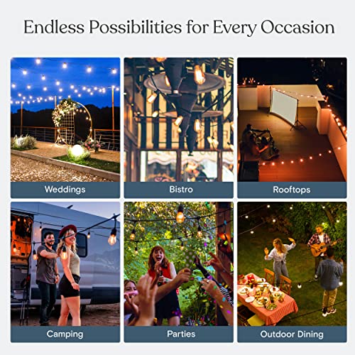 Waterproof LED Outdoor String Lights with Dimmable Vintage Edison Bulbs, 24 Ft Patio Lighting E72809
