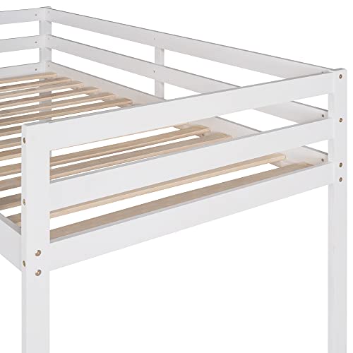 Wood House Loft Bed Frame with Slide and Storage Shelves Z806
