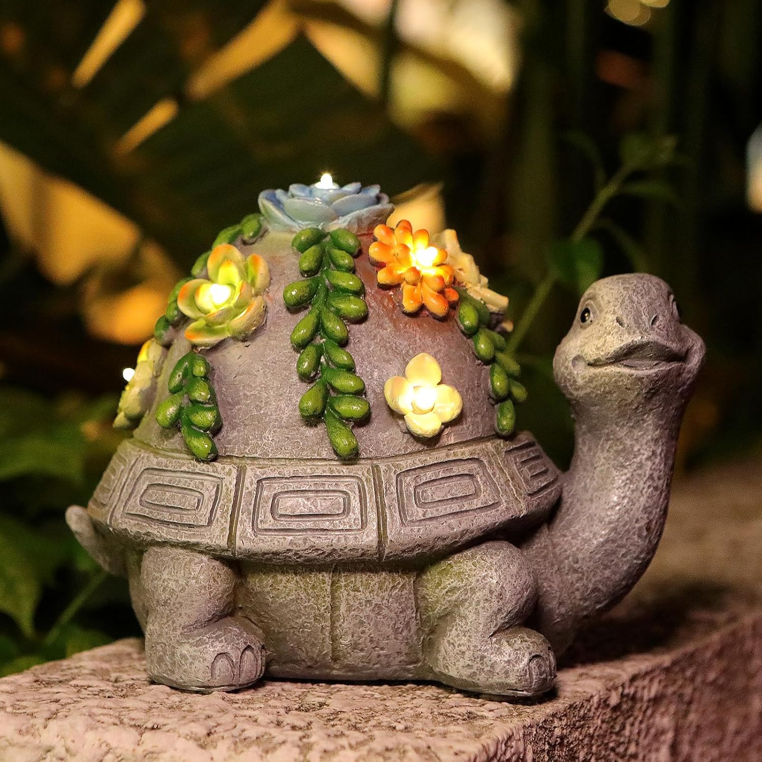 Solar Garden Turtle Statue with Succulent LED Lights S454