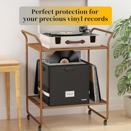Vinyl Record Storage Box with Lock, Fireproof & Water Resistant, Holds 100+ 12-Inch Records H505