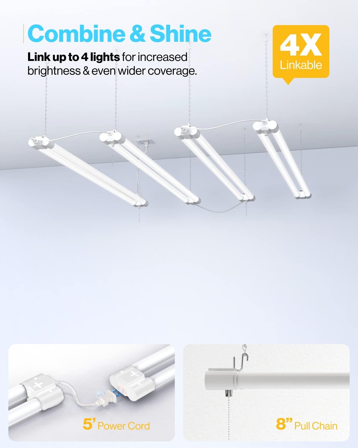 LED Hanging Garage Shop Light 4FT, Plug-in Linkable, 5000K Daylight J373319