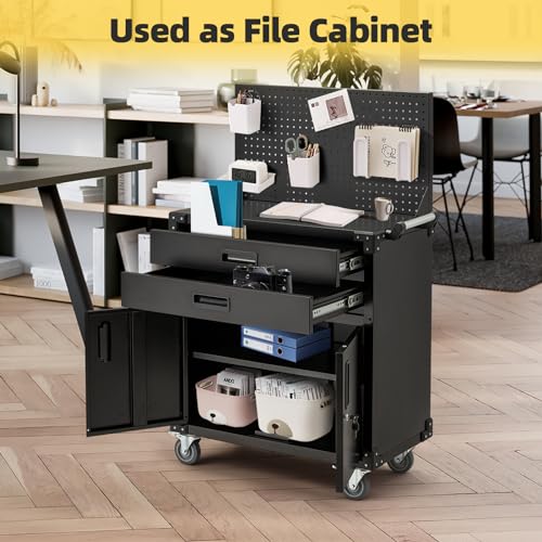 Metal Garage Storage Cabinet with Drawers and Wheels P6852