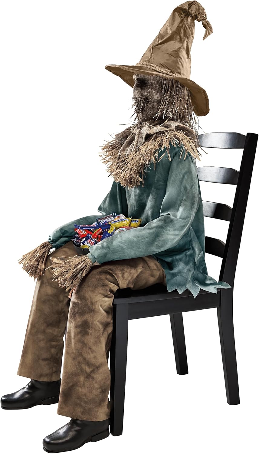 Scary Sitting Scarecrow Animatronic Prop V34350