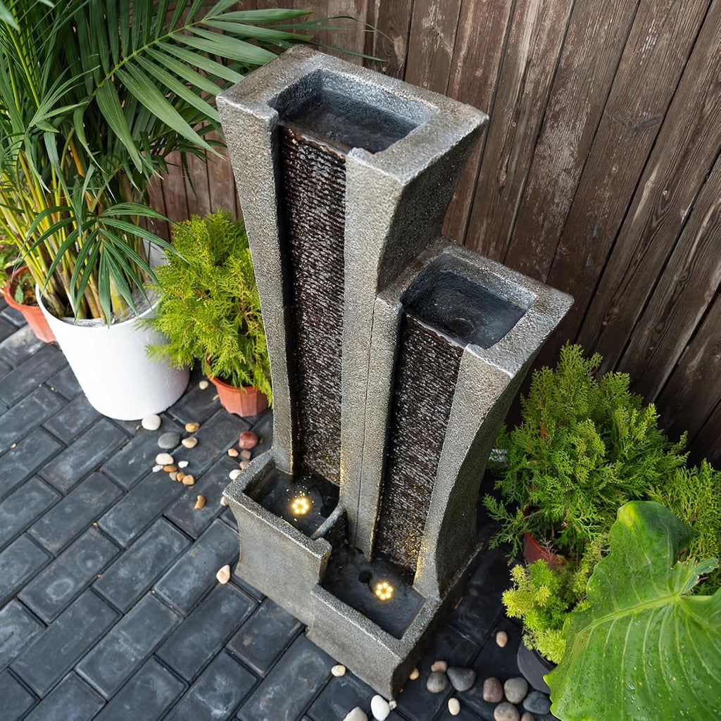 Indoor Outdoor Floor-Standing Water Fountain with LED Lights, 39.76" H O474815