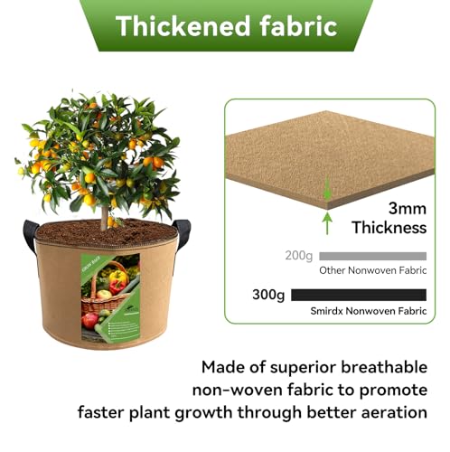 6 Pack 5 Gallon Grow Bags with Handles for Vegetables and Garden P7492