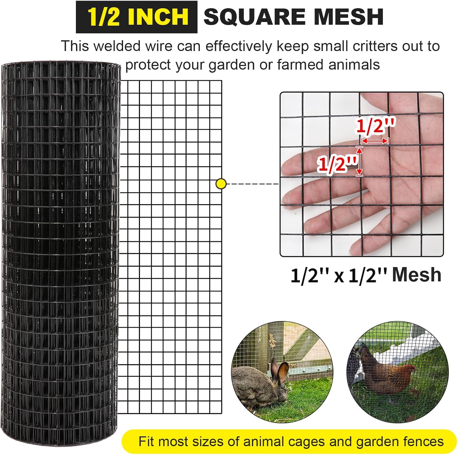 1/2 inch 16 Gauge Black Vinyl Coated Welded Fence Mesh 24 x 100 ft I133