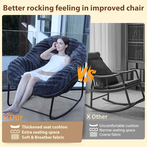 Wicker Egg Rocking Chair with Padded Cushion for Patio and Garden J177274