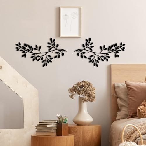 Metal Wall Decor for Living Room, 2 Pieces Olive Branch Leaf Wall Art K83409