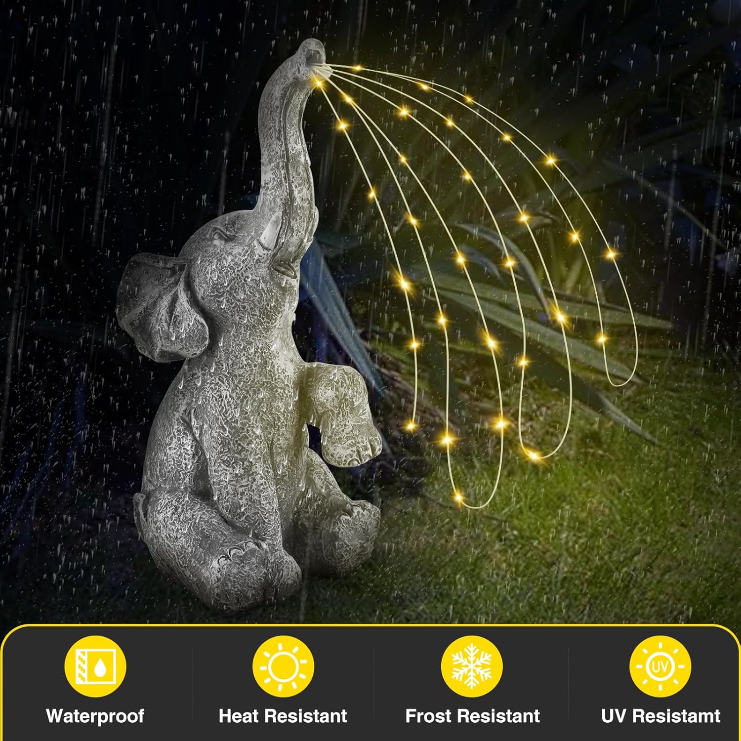 Outdoor Elephant Statue with LED Solar Lights, Garden Decor L909135
