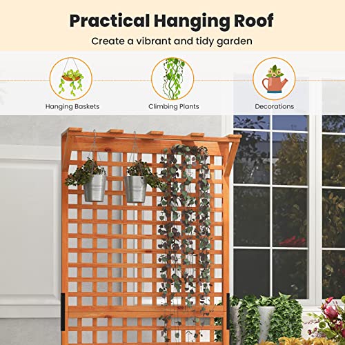 Raised Garden Bed with Trellis & Roof, Wooden Planter Box for Outdoor C209623