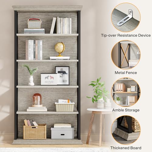6-Tier Industrial Bookcase, 71 Inches Tall, Floor Standing Storage Shelves for Home Office, Brown and Black V7912