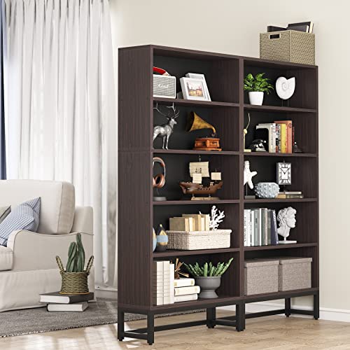 Tall Bookcase with LED Lights, 5-Tier Storage Shelves T8450