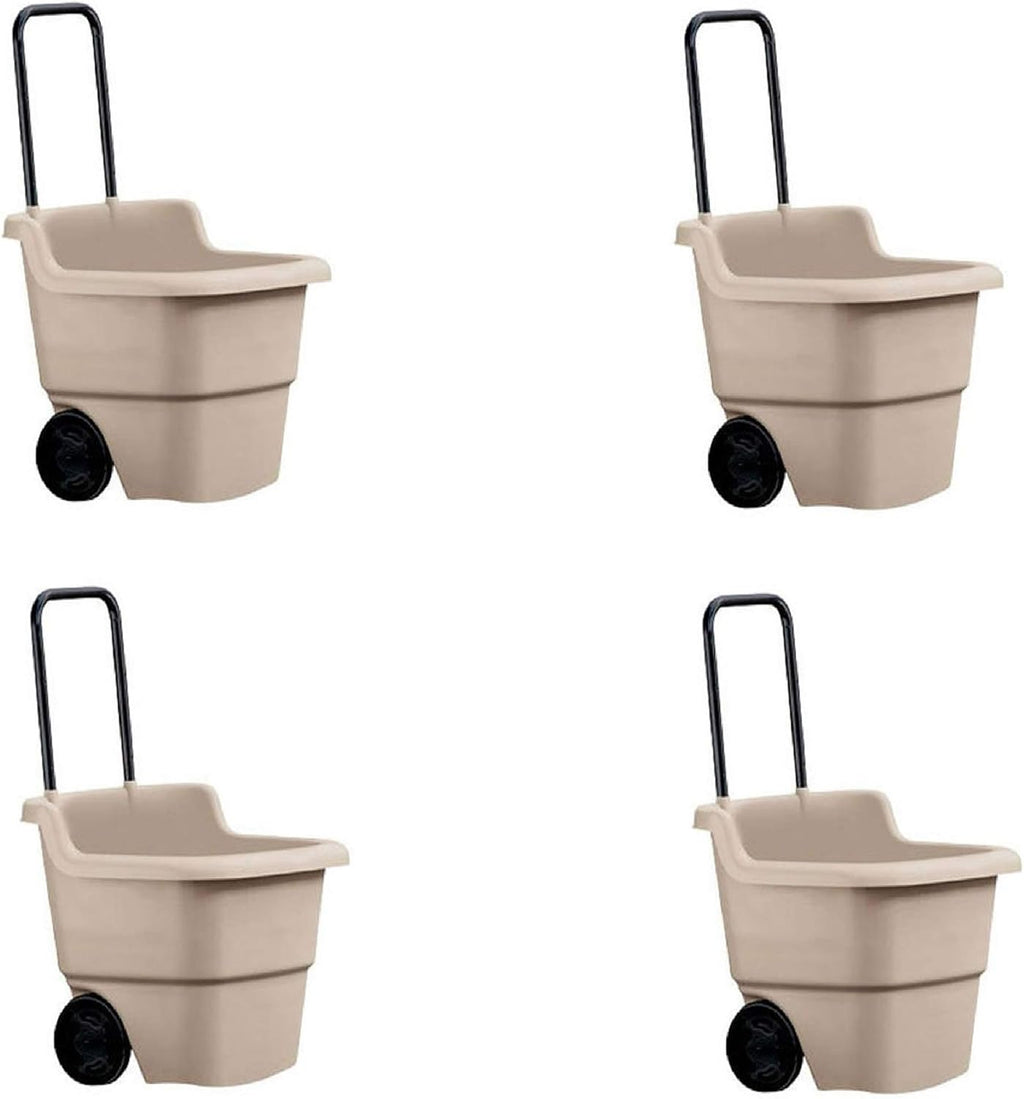 Suncast 15 Gallon Poly Multipurpose Rolling Lawn and Garden Cart, Taupe (4 Pack)
